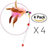 Cat Toy Feather Wand, FANCER Bundle of 4 Pack Interactive Pet Cat Kitten Chaser Teaser Wire Wand With Bell Beads for Cat Exercise Play Fun Gifts - Wholesale